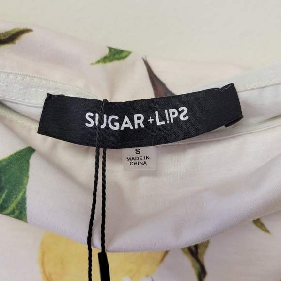 Sugar Lips Lemon Print Smocked Off the Shoulder Mini Dress S - Picture 6 of 9